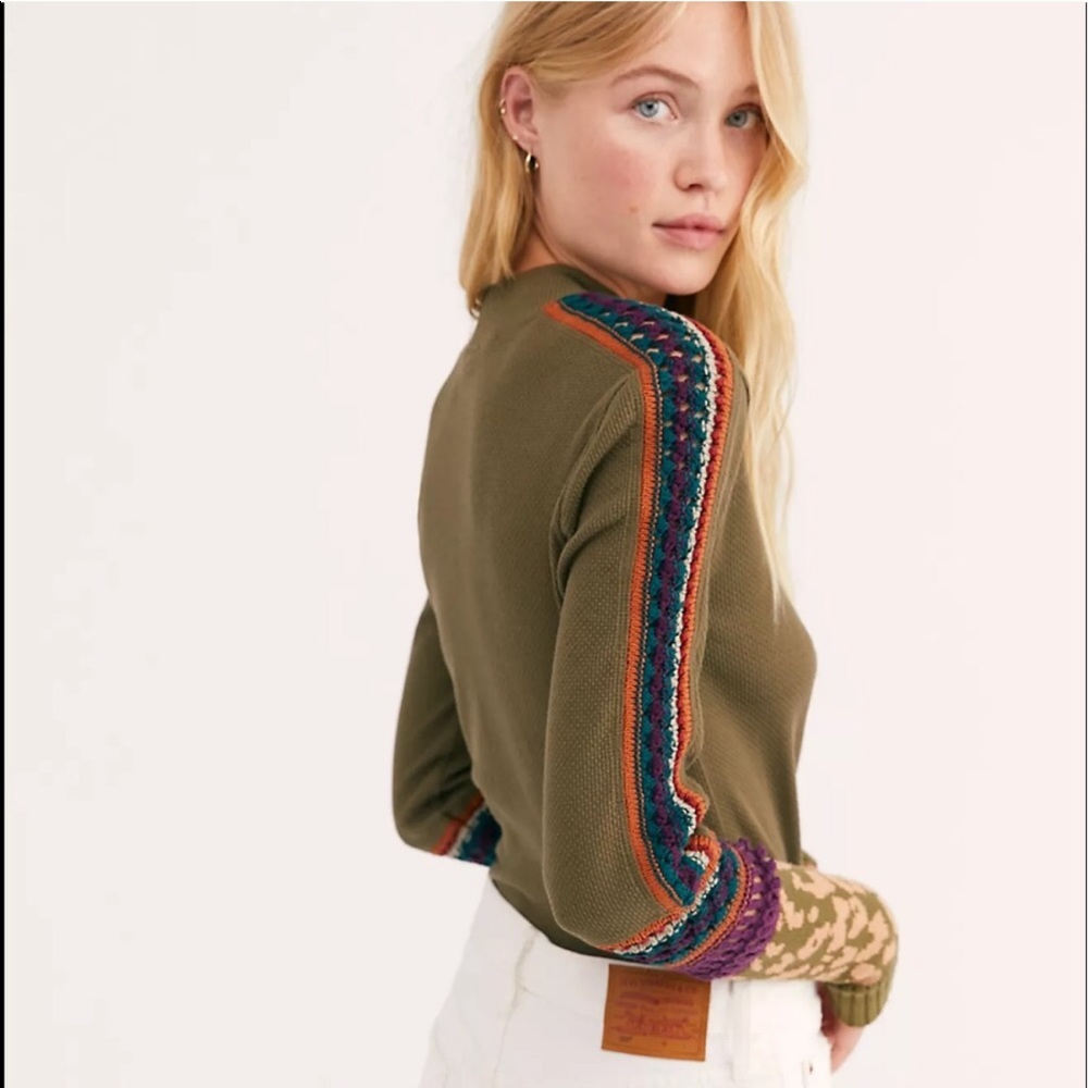 NEW FREE PEOPLE Switch It Up Contrast Knit Cuff Thermal Long Sleeve Top Small - Picture 5 of 6